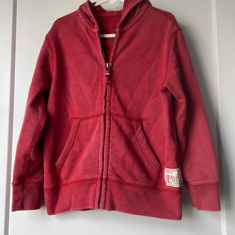 LANDS END Hooded Zip Sweatshirt - Red boys 5/6